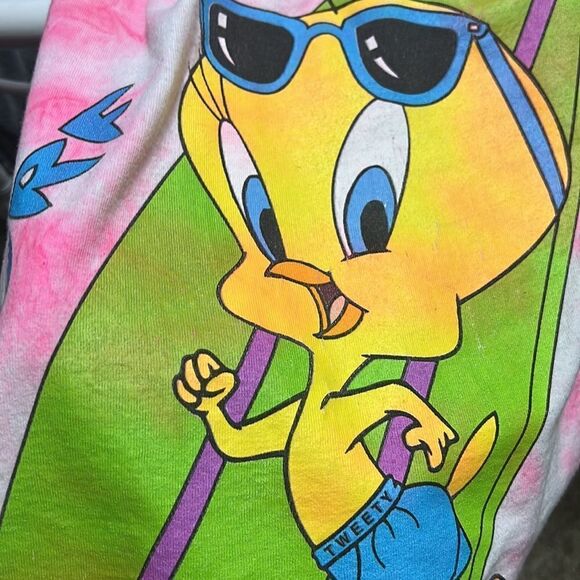 🔥 True Vintage 1997 LOONEY TUNES “TWEETY” Pink Tie-Dye Tank Top CoverUp - OSFA - Picture 9 of 9